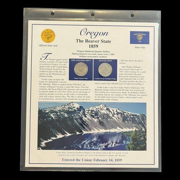 Oregon State Postal Commemorative Society Statehood Quarters‎ Collection Sheet - Picture 1 of 2